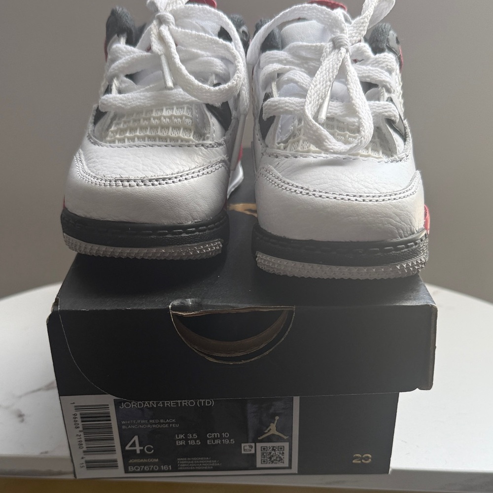 Jordan Retro 4s Kids White, Black, and Red Sneakers